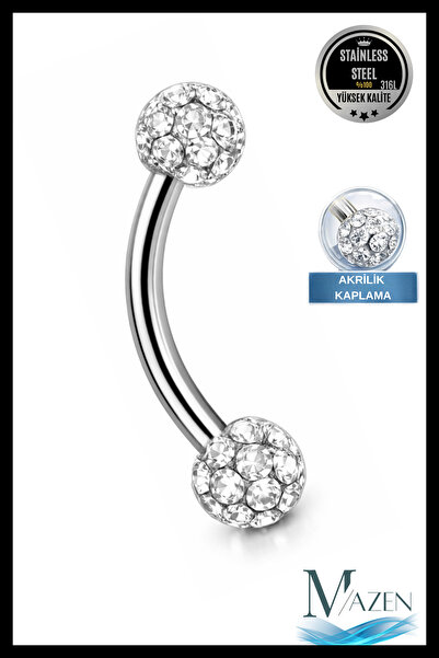 MAZEN 316l Paslanmaz Kararmaz Cerrahi Çelik Taşlı Kaş Piercing (Beden Seçiniz)