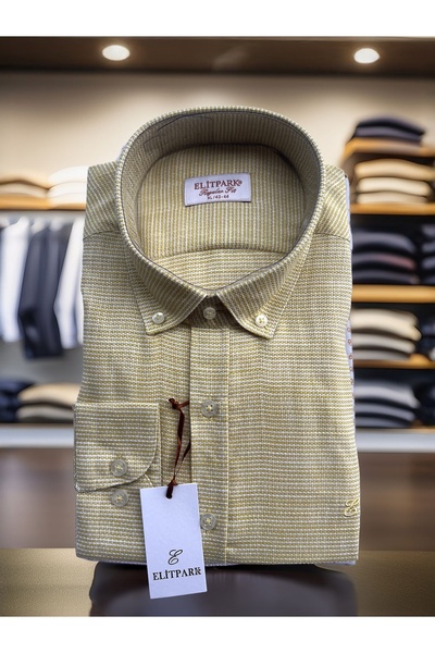 elitpark %100 Pamuk Sarı Erkek Gömlek