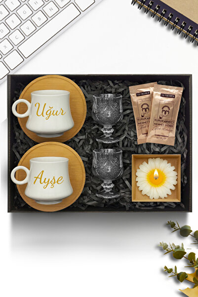 Selamlique Kişiye Özel Porselen Beyaz Fincan Takımı & Cam Su Bardağı & Çiçek ...