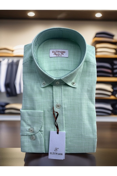 elitpark %100 Pamuk Fıstık Yeşili Erkek Gömlek