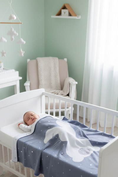 Miespiga بطانية أطفال تريكو قطنية منقوشة على شكل أرنب شينشيلا أزرق 80x100