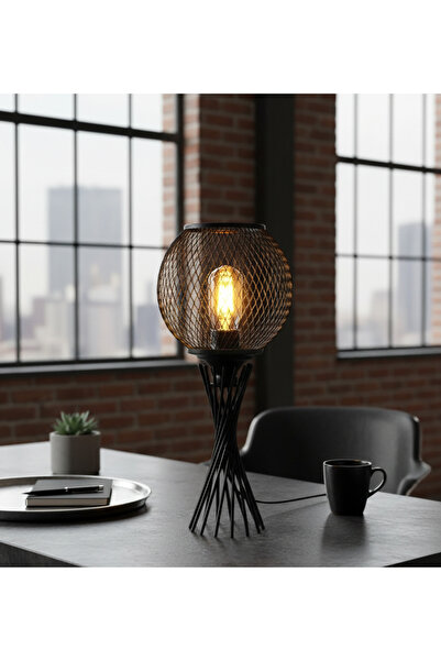 365GUNSERİSONU مصباح طاولة عاكس الضوء ذو الساق المعدنية السوداء الملتوي مع قب...