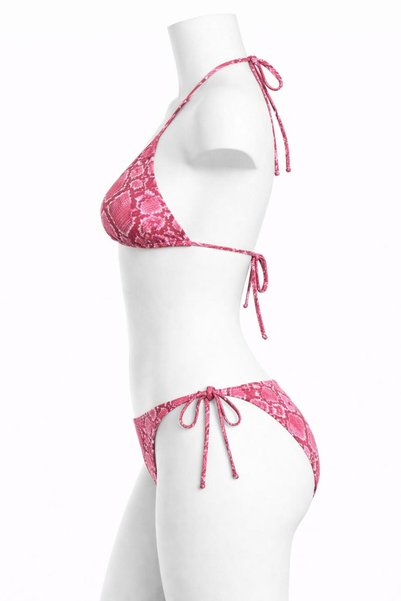 VAJESTO Women's Dark Pink Python Pattern Triangle Bikini Set Lycra Stretchy Side Halter Neck Stylish Drawstring