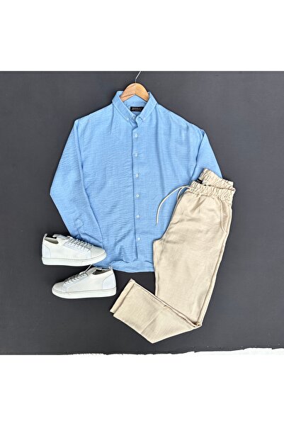 THEGENTMAN Set cămașă și pantaloni din in Crinkle pentru bărbați