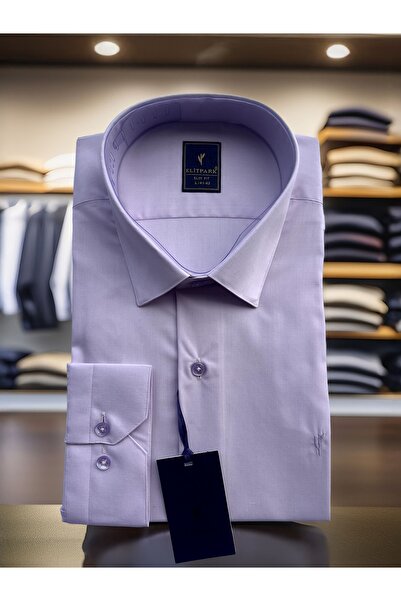 elitpark Lila Düz Renk Pamuklu Erkek Gömlek