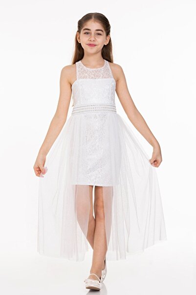 AHENGİM Trendy Abendkleid aus Tüll und Perlen für Mädchen - Ak2229