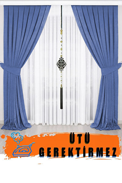 İ.D İpek Dokuma Індіго-синя оксамитова плісирована штора 1-го класу якості