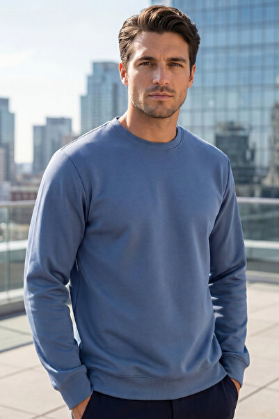 goffra Erkek Focus Esnek Kumaş Yumuşak Dokulu Günlük Sweatshirt Mavi M401-R03...