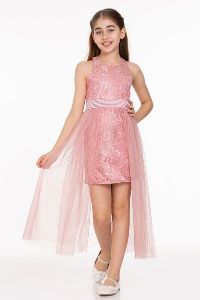 AHENGİM Girl's Pearl Stone Tulle Trend Evening Dress Ak2229