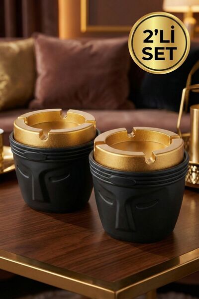 LE PARİS 2'li Dekoratif Yüz Figürlü Kokusuz Küllük Seti - Modern Totem Tasarı...