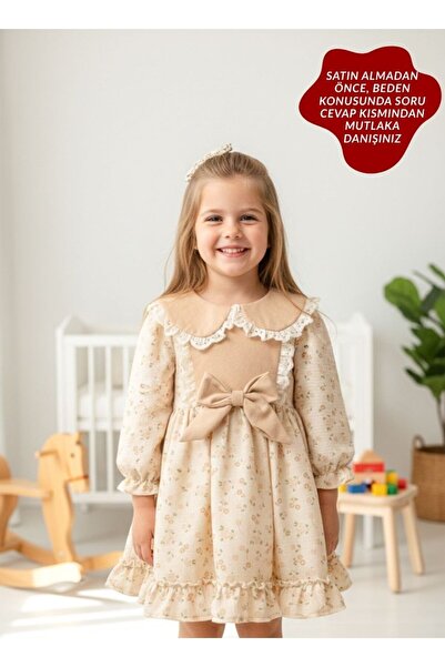 aysskids فستان سانابيل للفتيات بأكمام طويلة وياقة دانتيل مع تنورة مكشكشة، منا...