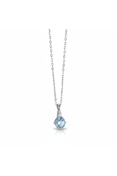 Lithora Jewellery Doğal Mavi Topaz ve Zirkon Taşlı Gümüş Kolye