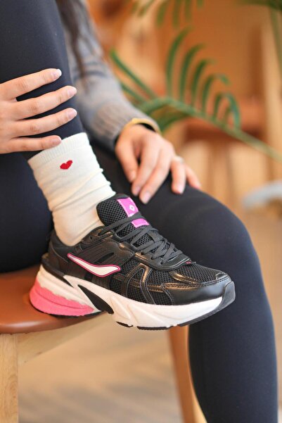 SOLAZER Kadın Siyah Pembe Sneaker Günlük Spor Ayakkabı 044