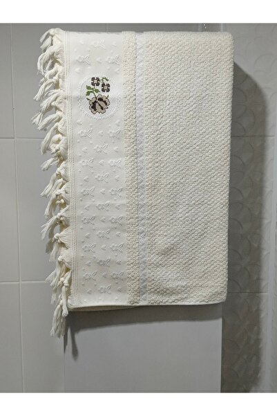 90x145 %100 Pamuklu Krem Banyo Havlusu Peştemal