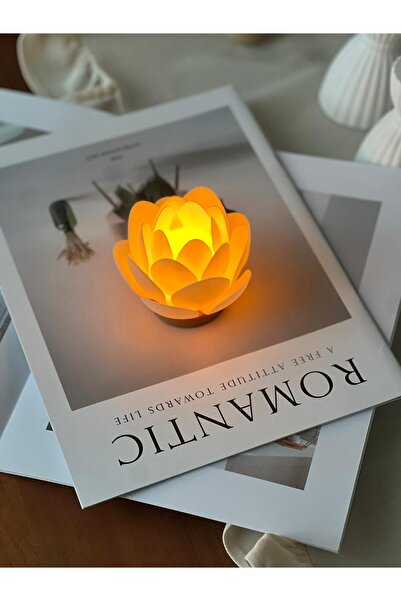 Bovi Craft Lotus Çiçeği Dekoratif Gece Lambası LED Tealight Mumluk ( Tek Adet )