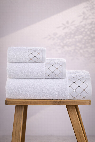 Ellia Soft طقم مناشف جورجيو مكون من 3 قطع، 100% قطن، طقم حمام تركي فاخر في عل...