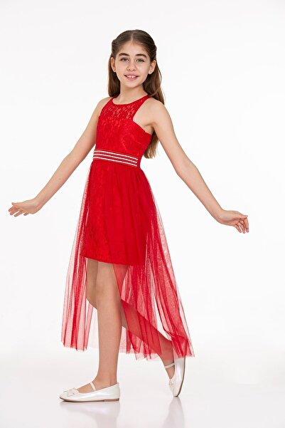 AHENGİM Trendy Abendkleid aus Tüll und Perlen für Mädchen - Ak2229