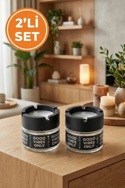 LE PARİS 2'li Set Kokusuz Cam Küllük - Good Vibes Only Baskılı Kapaklı Duman ...