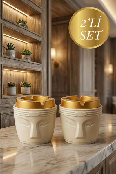 LE PARİS 2'li Dekoratif Yüz Figürlü Kokusuz Küllük Seti - Modern Totem Tasarı...