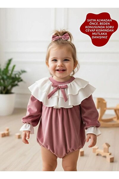 aysskids BRIELLA Uzun Kollu Özel Gün Bayramlık Fiyonk Detaylı Kız Bebek Romper