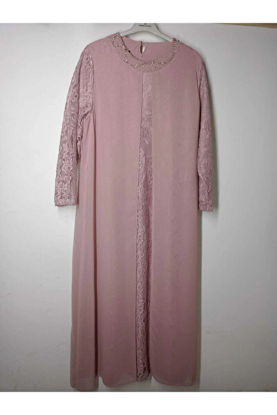BİGÜMEX PEMBE ŞIK TAŞ İŞLEMELİ BÜYÜK BEDEN ANNE ABİYE ELBİSE
