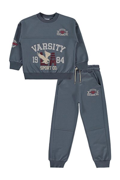 Mışıl Παιδικό Σετ Φόρμας με Στάμπα στα Μανίκια για 6-9 Ετών - Γκρι 7-8 Ετών