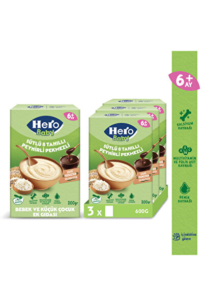 Hero Baby Sütlü 8 Tahıllı Peynirli Pekmezli 200g x3