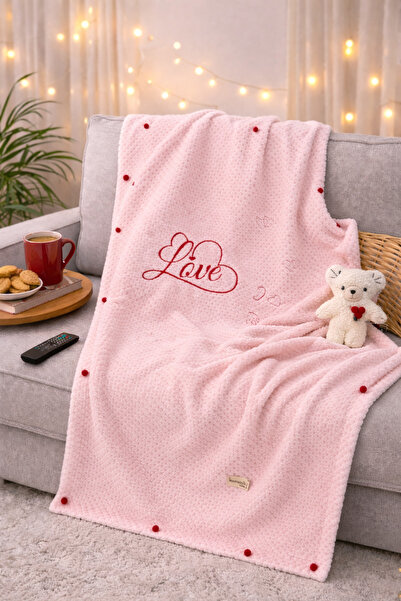 Tomuycuk Подарунок на День закоханих Телевізійний плед Love з вишивкою у вигл...