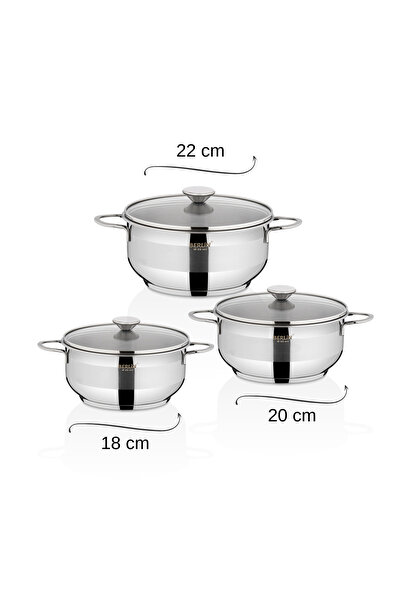Bonera Комплект от 6 индукционни съда от неръждаема стомана Berlin (18-20-22)