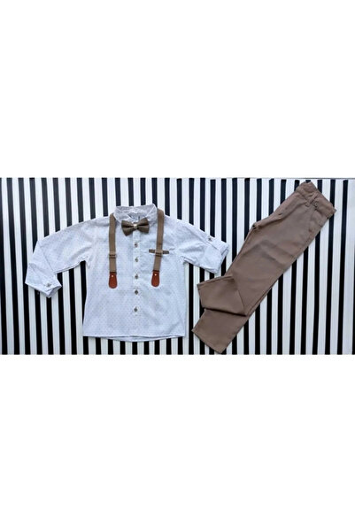 By Terry Boy's Oxford White Shirt and Beige Trousers Suit with Bow Tie