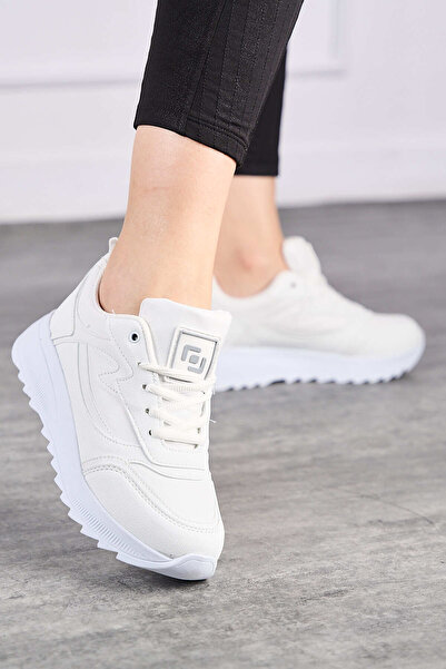 Nstil Καθημερινά γυναικεία λευκά αθλητικά παπούτσια με κορδόνια με οδοντωτή χ...