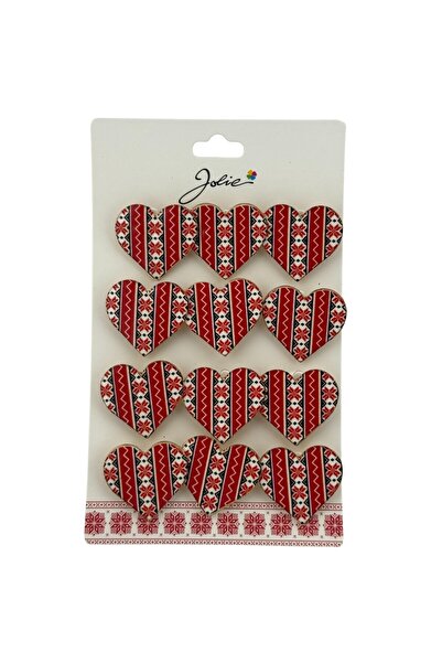 Flippy Set 12 Brose Martisor Primavara Inima Rosie cu Motiv Traditional