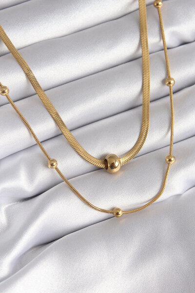 AyrStore 316L Çelik Gold Renk İtalyan Zincir Model Topçuk Detay Kadın Kolye -...
