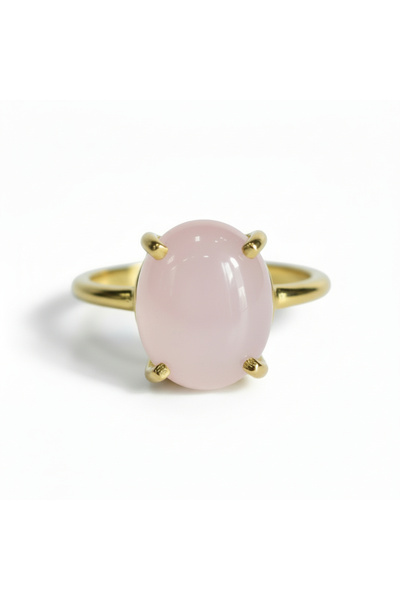 Lithora Jewellery Doğal Pembe Kuvars Taşlı Altın Kaplama Ayarlanabilir Yüzük