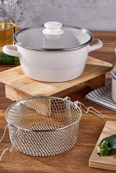 Bonera وعاء قلي زجاجي مطلي بالمينا مقاس 22 سم مع غطاء