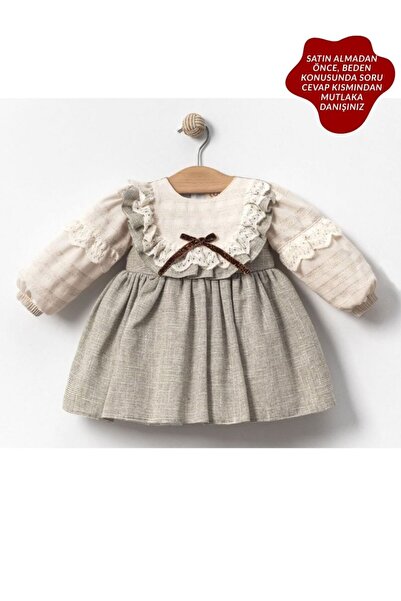 aysskids LUNA Askı Detaylı Etekli Uzun Kollu Kız Bebek Elbise Tek Fiyonk