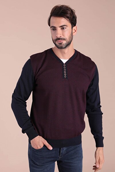 Ferraro V-izrez superfini Vuna džemper - tamnoplavi