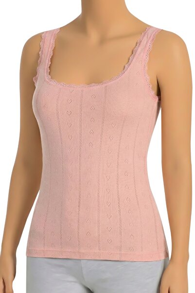 Öts قميص داخلي نسائي من القطن بحزام سميك منقوش جاكار السلمون (100% قطن)