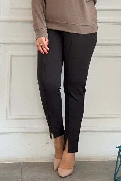 yb yağmur butik Yandan Cepli Paça Yırtmaç Detaylı Çelik Örme Tayt Pantolon