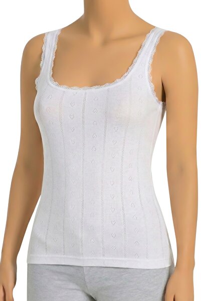 Öts قميص داخلي نسائي من القطن بحزام سميك منقوش من قماش الجاكار الأبيض (100% قطن)