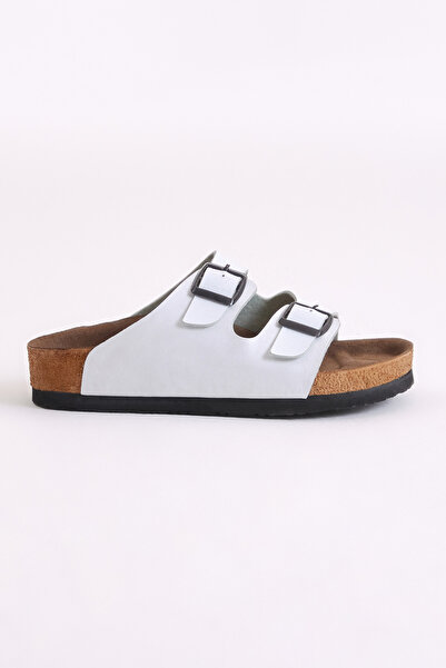 Tonny Black صندل من جلد نوبوك مريح باللون الأبيض ونعل بولي وإبزيم مزدوج للأطف...