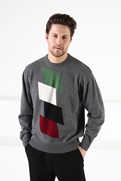 Ferraro Smoked Crew Neck 100% Lamb Wool Men's Sweater