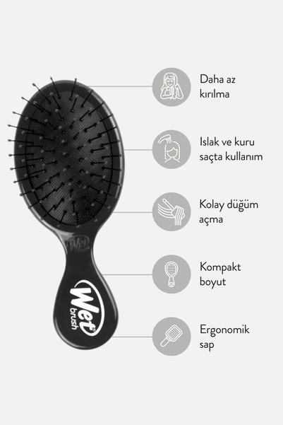 Wet Brush Mini Detangler Dolaşık Açıcı Saç Fırçası Siyah