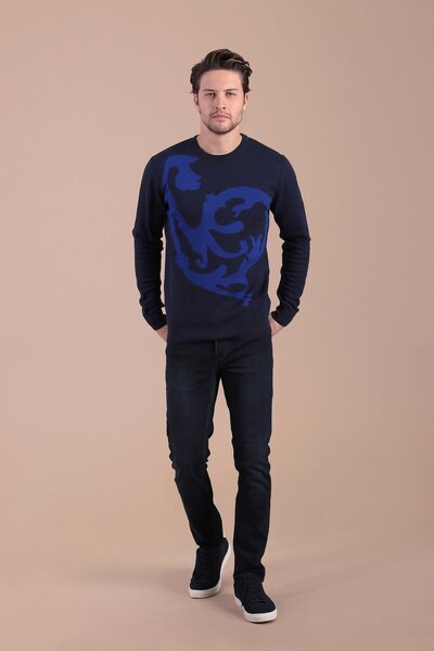 Ferraro سترة قطنية منقوشة - أزرق داكن