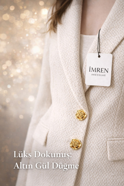 İMREN AKSESUAR Z.A.R.A Moda Gül Великий розмір Золотий колір Ґудзик (пальто, ...