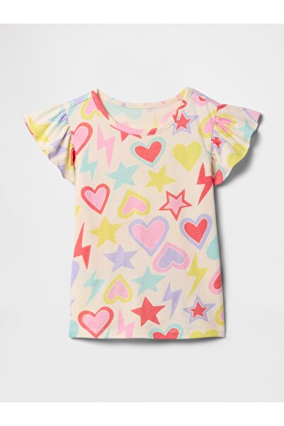 GAP Kız Bebek Kırık Beyaz Fırfır Kollu T-Shirt
