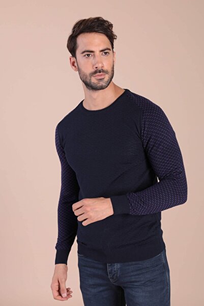 Ferraro Pulover din lână superfină cu guler rotund - Bleumarin