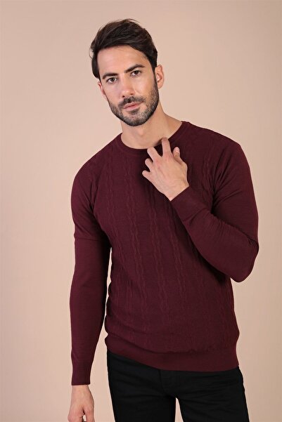 Ferraro Пуловер с обло деколте от суперфина вълна - бордо