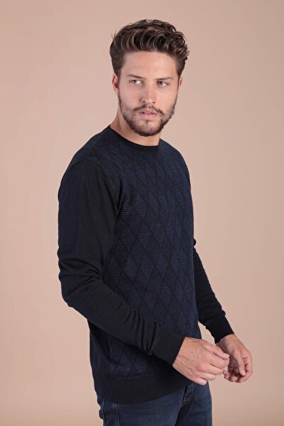 Ferraro Pulover din lână superfină cu guler rotund - Bleumarin