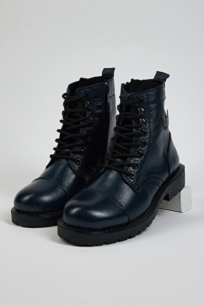 Tonny Black Cizme pentru bărbați cu șireturi din piele naturală, albastru ble...